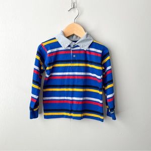 Vintage Colorful Striped Long Sleeve Polo Shirt
